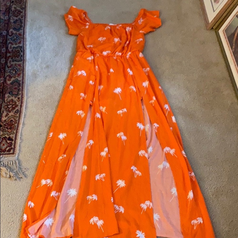 Peach Love Long Orange Romper Dress. NWT. SZ M